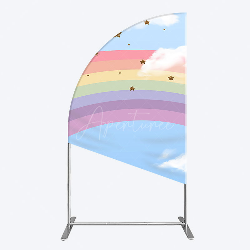 Aperturee - Aperturee Cartoon Rainbow Blue Sky Glitter Stars Half Moon Arch Backdrop