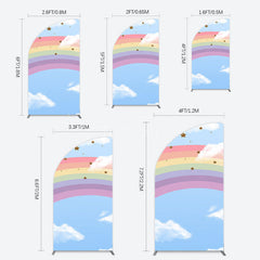 Aperturee - Aperturee Cartoon Rainbow Blue Sky Glitter Stars Half Moon Arch Backdrop