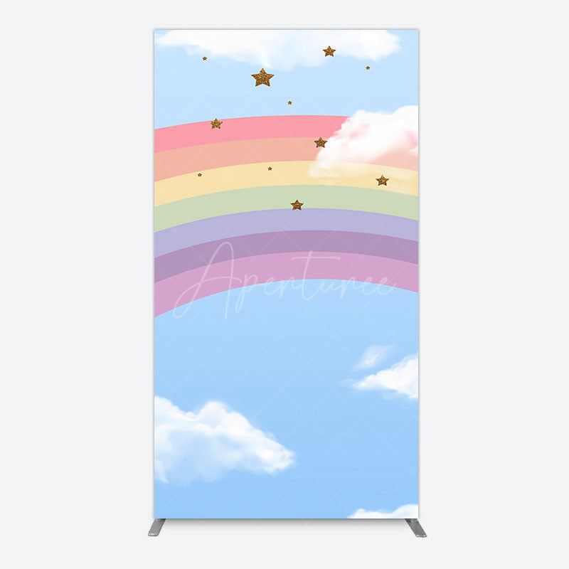 Aperturee - Aperturee Cartoon Rainbow Blue Sky Glitter Stars Rectangle Backdrop