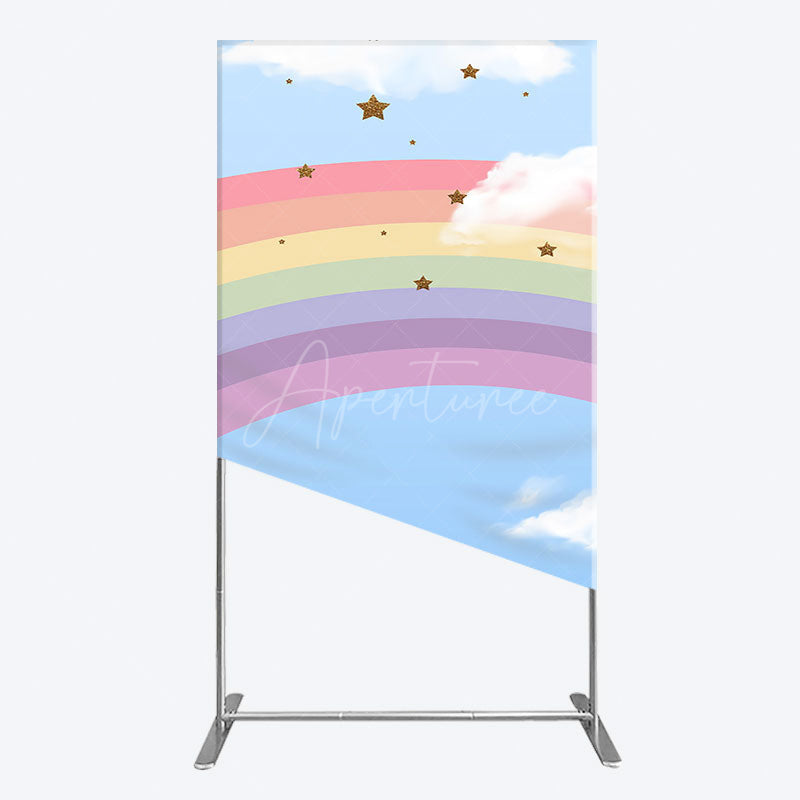 Aperturee - Aperturee Cartoon Rainbow Blue Sky Glitter Stars Rectangle Backdrop