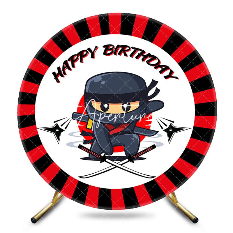 Aperturee - Aperturee Cartoon Red Black Dart Ninja Round Birthday Backdrop