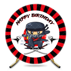 Aperturee - Aperturee Cartoon Red Black Dart Ninja Round Birthday Backdrop