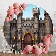 Aperturee - Aperturee Cartoon Retro Medieval Castle Round Birthday Backdrop