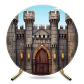 Aperturee - Aperturee Cartoon Retro Medieval Castle Round Birthday Backdrop