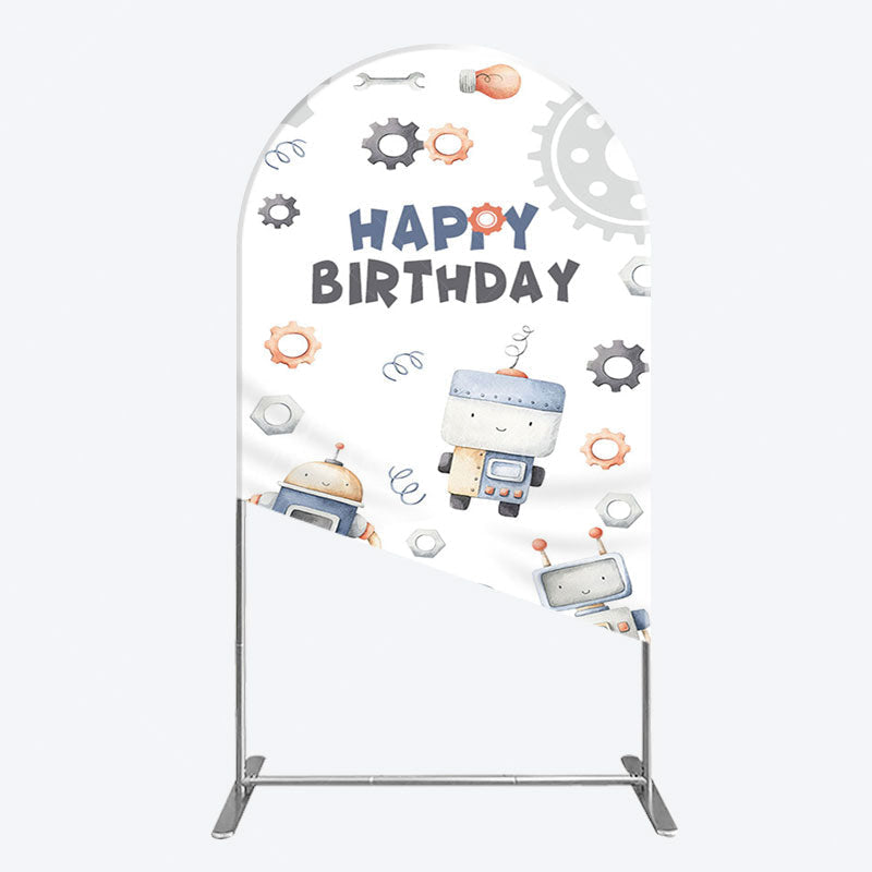 Aperturee - Aperturee Cartoon Robot Lovely Happy Birthday Arch Backdrop