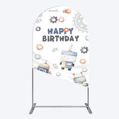 Aperturee - Aperturee Cartoon Robot Lovely Happy Birthday Arch Backdrop