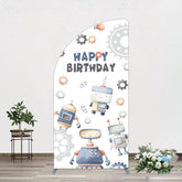 Aperturee - Aperturee Cartoon Robot Lovely Happy Birthday Half Moon Arch Backdrop