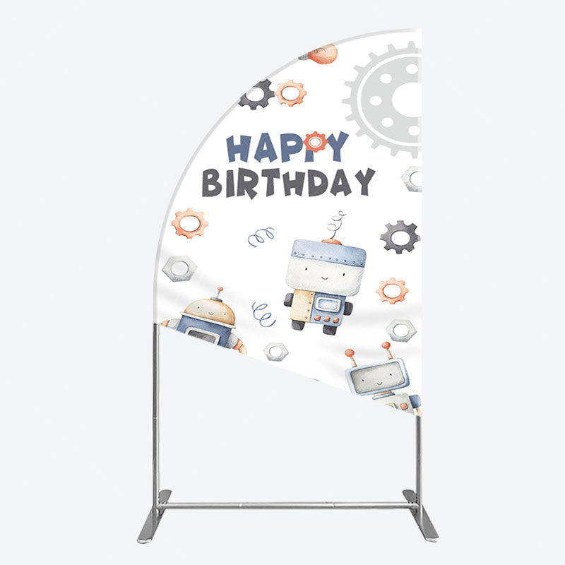 Aperturee - Aperturee Cartoon Robot Lovely Happy Birthday Half Moon Arch Backdrop