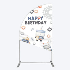 Aperturee - Aperturee Cartoon Robot Lovely Happy Birthday Half Moon Arch Backdrop