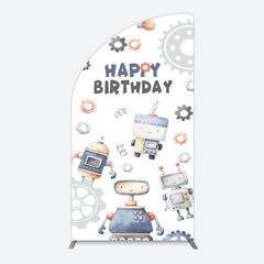 Aperturee - Aperturee Cartoon Robot Lovely Happy Birthday Half Moon Arch Backdrop