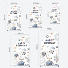Aperturee - Aperturee Cartoon Robot Lovely Happy Birthday Half Moon Arch Backdrop