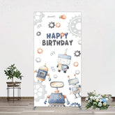 Aperturee - Aperturee Cartoon Robot Lovely Happy Birthday Rectangle Backdrop