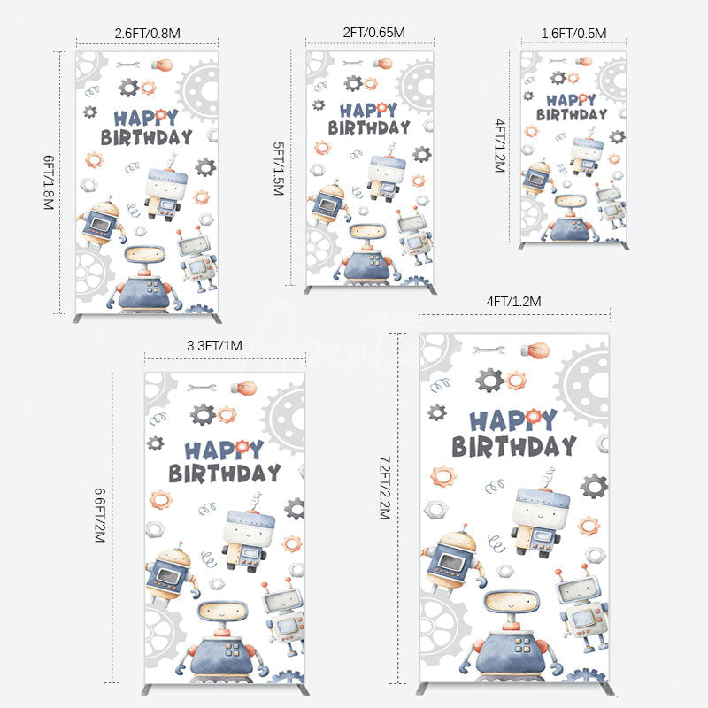 Aperturee - Aperturee Cartoon Robot Lovely Happy Birthday Rectangle Backdrop
