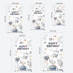 Aperturee - Aperturee Cartoon Robot Lovely Happy Birthday Rectangle Backdrop