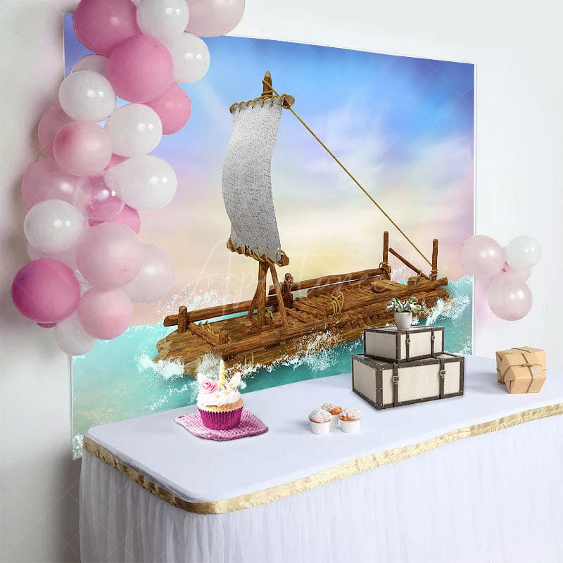 Aperturee - Aperturee Cartoon Sailing Boat Fantasy Drifting Party Backdrop