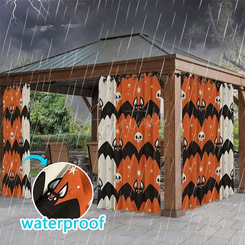 Aperturee - Aperturee Cartoon Skull Bat Waterproof Printed Outdoor Curtains