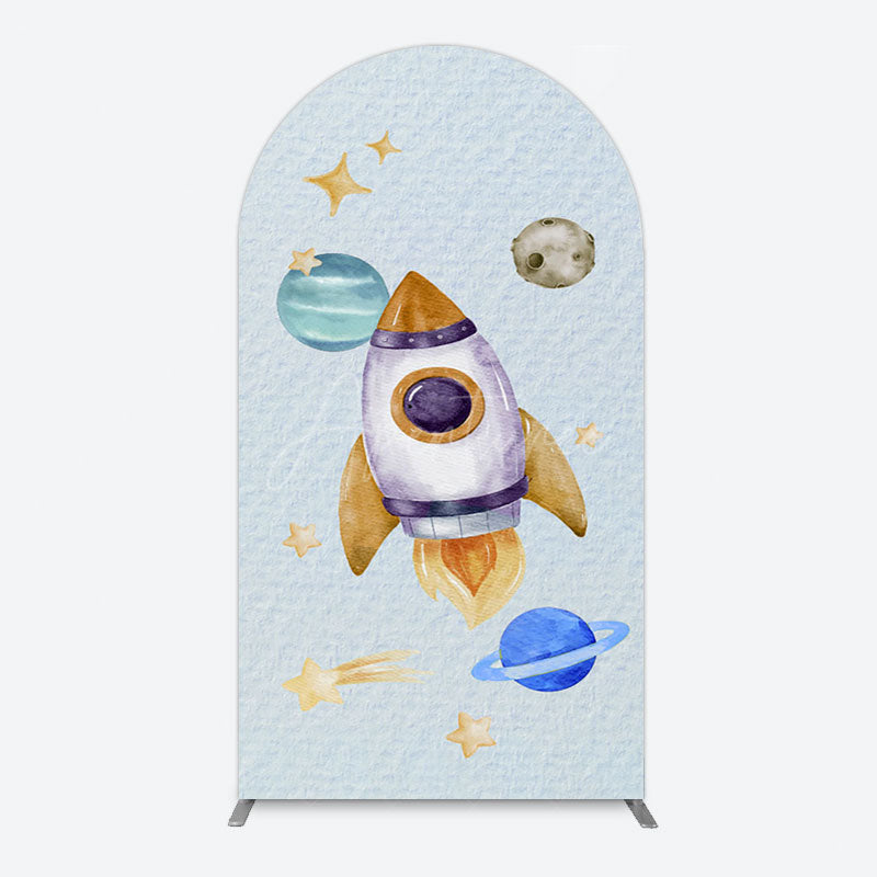 Aperturee - Aperturee Cartoon Starry Sky Rocket Birthday Arch Backdrop