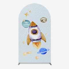 Aperturee - Aperturee Cartoon Starry Sky Rocket Birthday Arch Backdrop