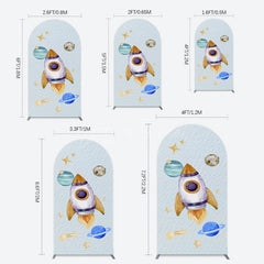 Aperturee - Aperturee Cartoon Starry Sky Rocket Birthday Arch Backdrop