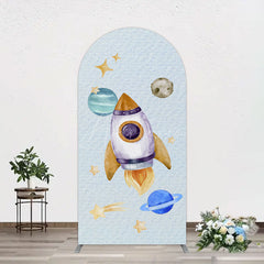 Aperturee - Aperturee Cartoon Starry Sky Rocket Birthday Arch Backdrop