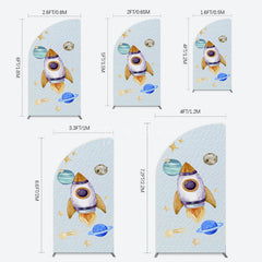 Aperturee - Aperturee Cartoon Starry Sky Rocket Birthday Half Moon Arch Backdrop