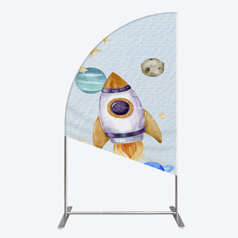 Aperturee - Aperturee Cartoon Starry Sky Rocket Birthday Half Moon Arch Backdrop