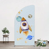 Aperturee - Aperturee Cartoon Starry Sky Rocket Birthday Half Moon Arch Backdrop
