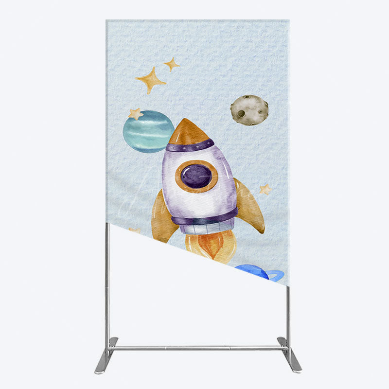 Aperturee - Aperturee Cartoon Starry Sky Rocket Birthday Rectangle Backdrop