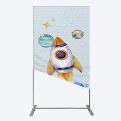 Aperturee - Aperturee Cartoon Starry Sky Rocket Birthday Rectangle Backdrop