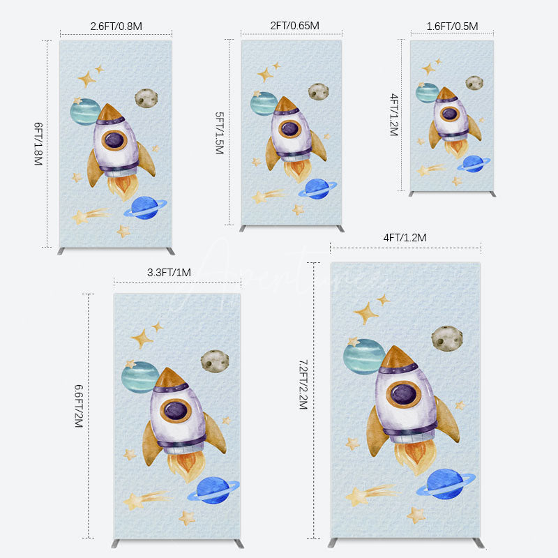 Aperturee - Aperturee Cartoon Starry Sky Rocket Birthday Rectangle Backdrop