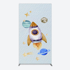 Aperturee - Aperturee Cartoon Starry Sky Rocket Birthday Rectangle Backdrop