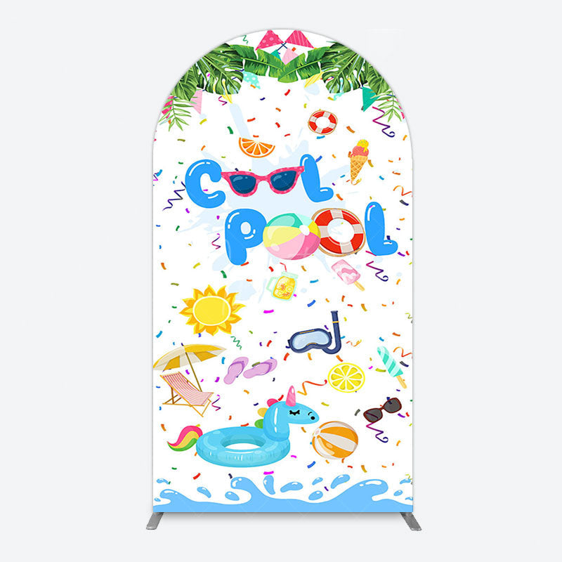 Aperturee - Aperturee Cartoon Summer Pool Party Birthday Arch Backdrop