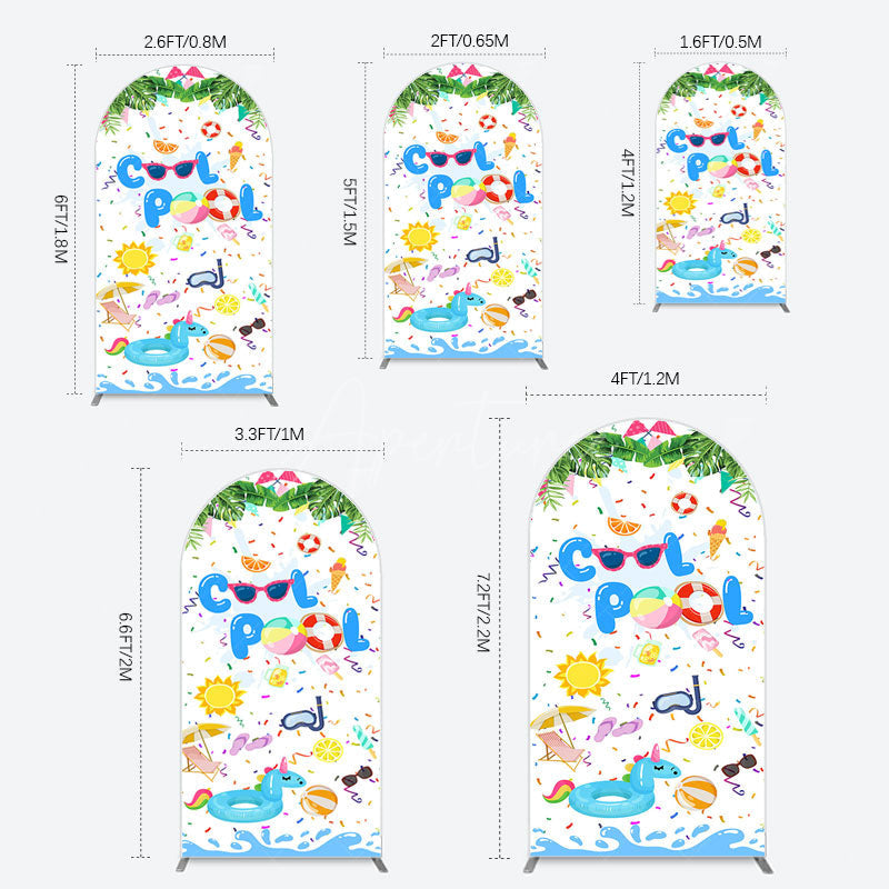 Aperturee - Aperturee Cartoon Summer Pool Party Birthday Arch Backdrop