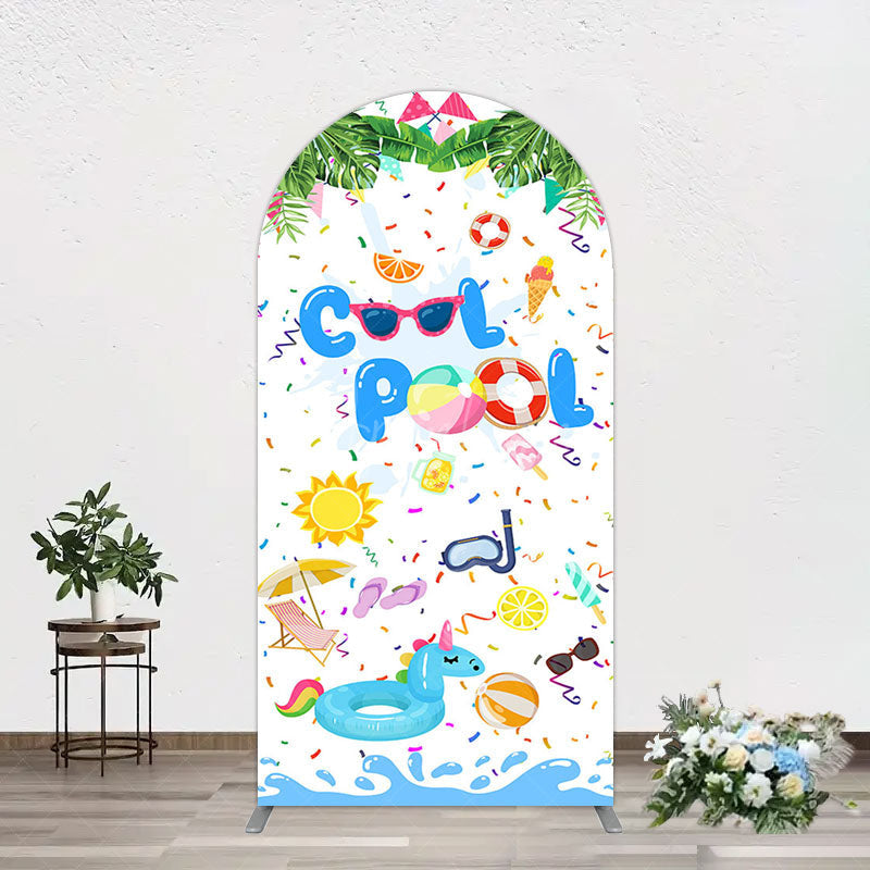 Aperturee - Aperturee Cartoon Summer Pool Party Birthday Arch Backdrop