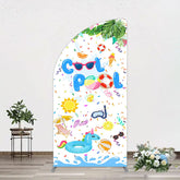 Aperturee - Aperturee Cartoon Summer Pool Party Birthday Half Moon Arch Backdrop