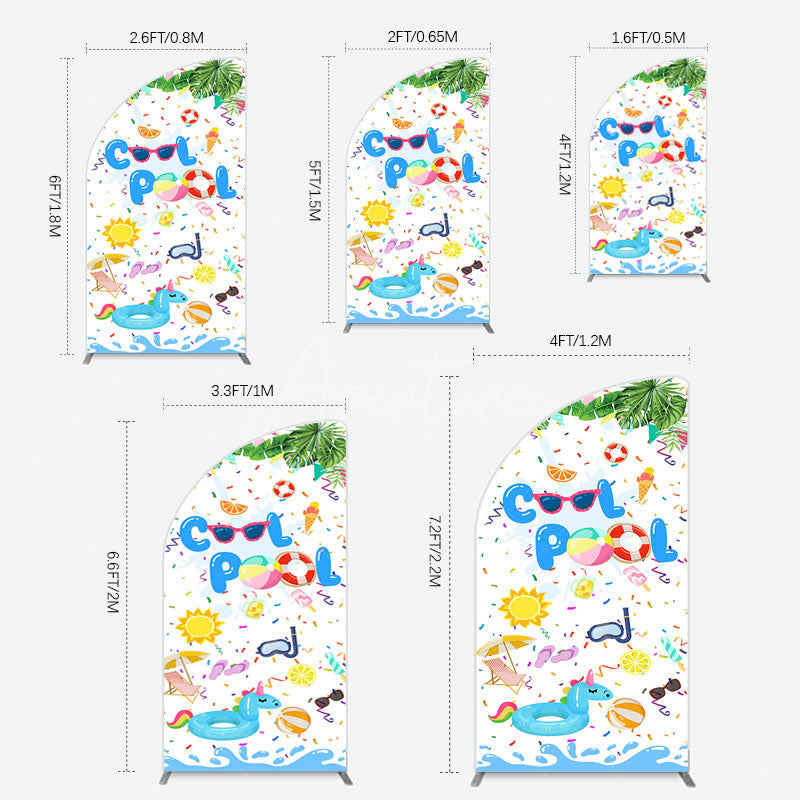 Aperturee - Aperturee Cartoon Summer Pool Party Birthday Half Moon Arch Backdrop