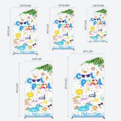 Aperturee - Aperturee Cartoon Summer Pool Party Birthday Half Moon Arch Backdrop