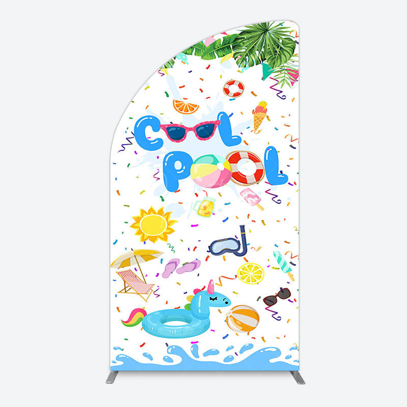 Aperturee - Aperturee Cartoon Summer Pool Party Birthday Half Moon Arch Backdrop