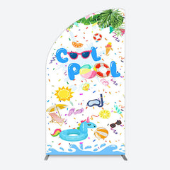 Aperturee - Aperturee Cartoon Summer Pool Party Birthday Half Moon Arch Backdrop