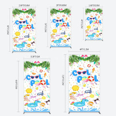 Aperturee - Aperturee Cartoon Summer Pool Party Birthday Rectangle Backdrop