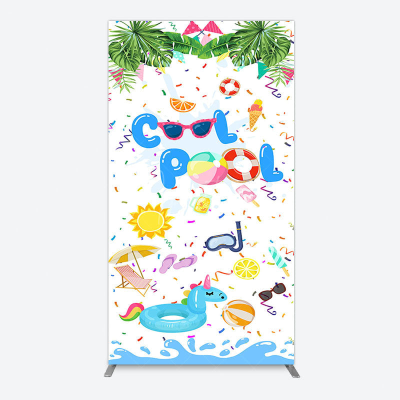 Aperturee - Aperturee Cartoon Summer Pool Party Birthday Rectangle Backdrop