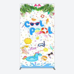 Aperturee - Aperturee Cartoon Summer Pool Party Birthday Rectangle Backdrop