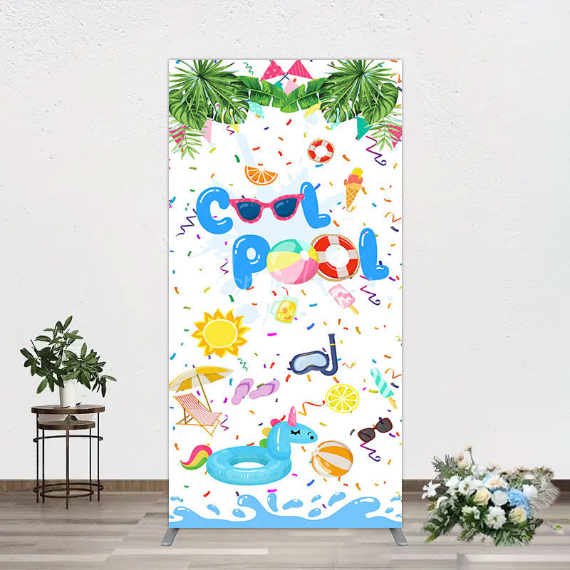 Aperturee - Aperturee Cartoon Summer Pool Party Birthday Rectangle Backdrop