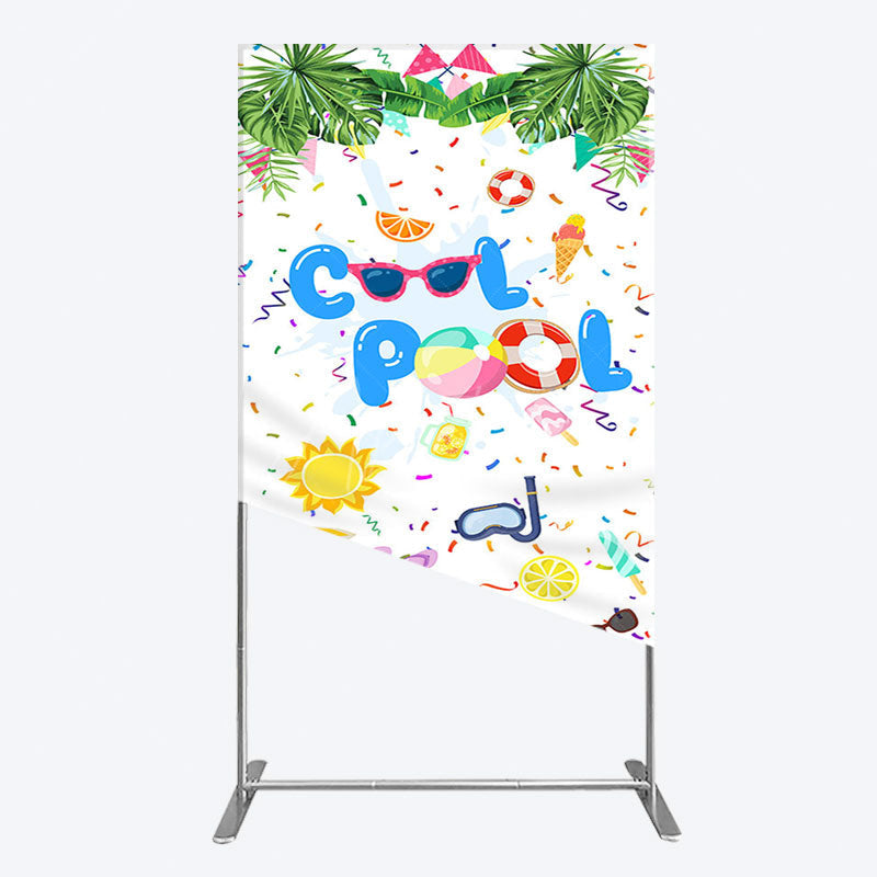 Aperturee - Aperturee Cartoon Summer Pool Party Birthday Rectangle Backdrop