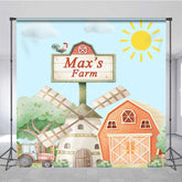 Aperturee - Aperturee Cartoon Sunny Windmill Farm Custom Birthday Backdrop