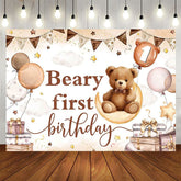 Aperturee - Aperturee Cartoon Sweet Teddy Beary First Birthday Backdrop