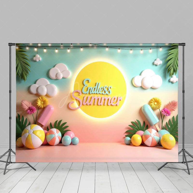 Aperturee - Aperturee Cartoon Theme Endless Summer Cake Smash Photo Backdrop
