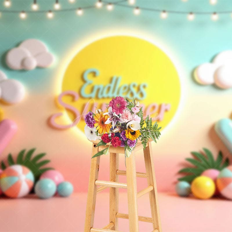 Aperturee - Aperturee Cartoon Theme Endless Summer Cake Smash Photo Backdrop