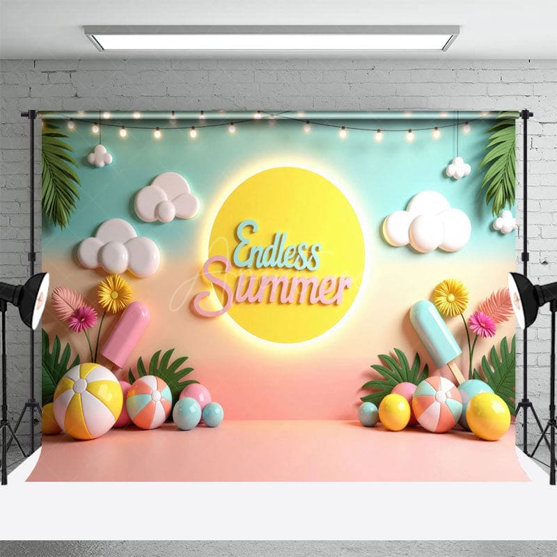 Aperturee - Aperturee Cartoon Theme Endless Summer Cake Smash Photo Backdrop
