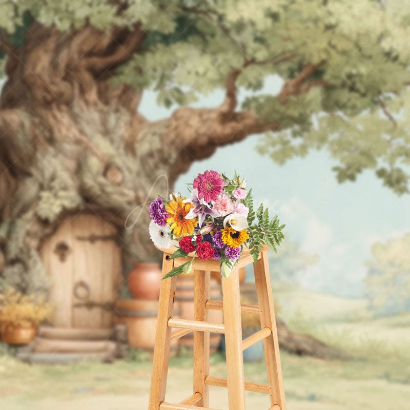 Aperturee - Aperturee Cartoon Tree House Forest Edge Honey Jar Backdrop